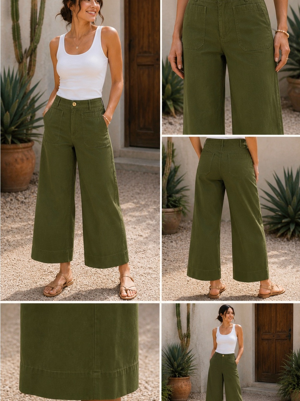 Maeve The Colette Wide Leg Cropped Pants Olive Green Size 29